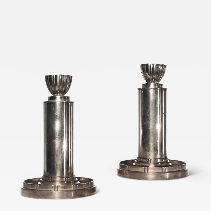  DANA DFA Pair of Modern Classicism Silvered Candleholders by DANA DFA