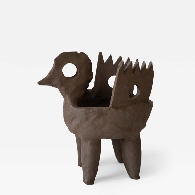  Dainche POULE O3 Raw brown ceramic hen sculpture