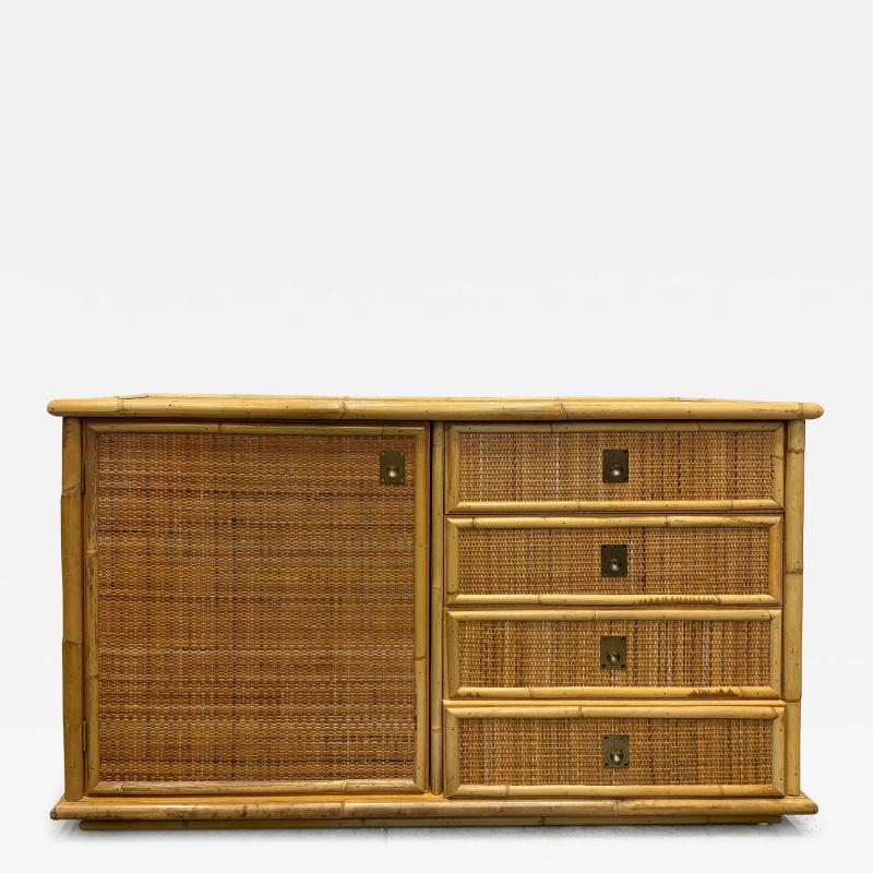  Dal Vera 1970s Hand Woven Rattan Cabinet by Dal Vera Made in Italy Signed