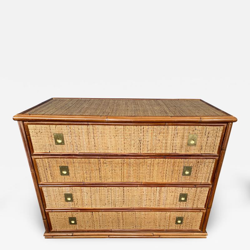  Dal Vera Bamboo Rattan and Brass Chest of Drawers by Dal Vera Italy 1970s