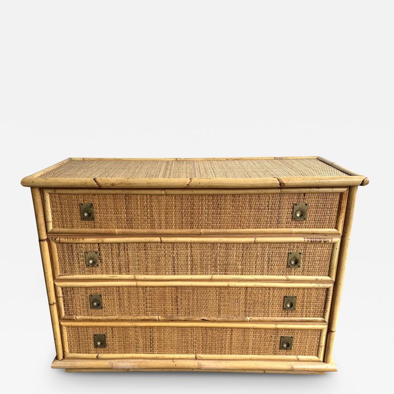  Dal Vera Bamboo Rattan and Brass Chest of Drawers by Dal Vera Italy 1970s
