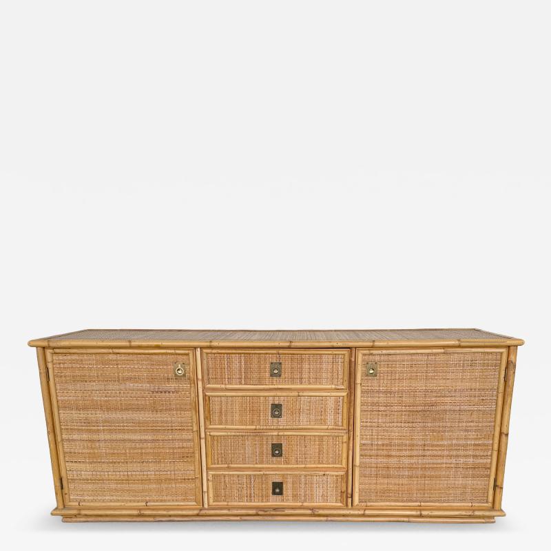  Dal Vera Bamboo Rattan and Brass Sideboard by Dal Vera Italy 1970s