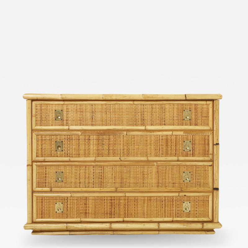  Dal Vera Italian Dal Vera bamboo rattan and brass chest of drawers 1970s