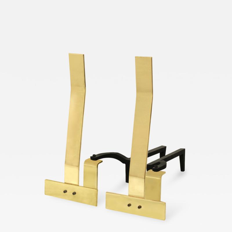  Danny Allessandro Edwin Jackson Pair of Chic Brass Andirons by Danny Allessandro Edwin Jackson