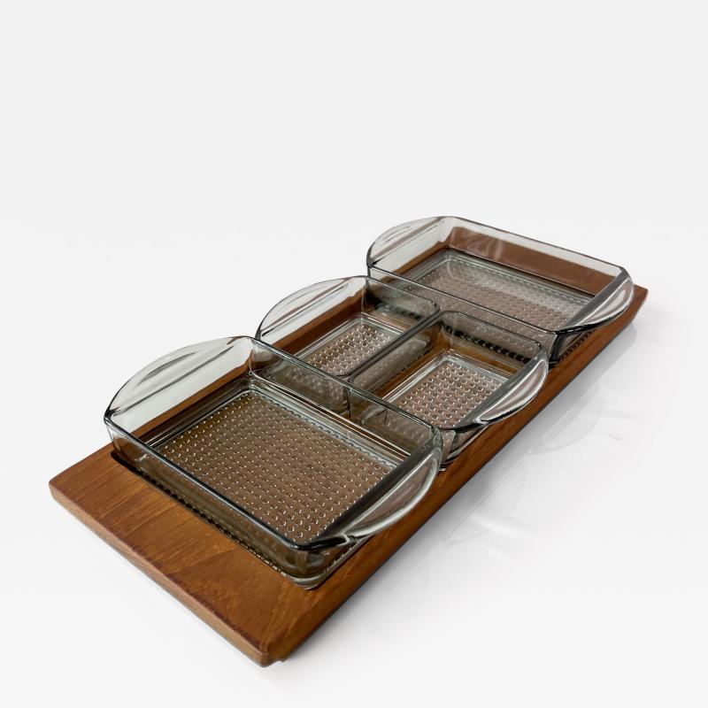  Dansk 1960s Denmark Serving Snack Tray Set Teak Glass L thje Wood Denmark 1