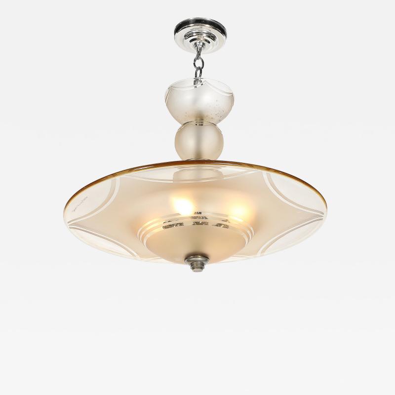  Daum Daum Nancy Art Deco Signed Daum Frosted Rose Hue Saucer Form Pendant Chandelier