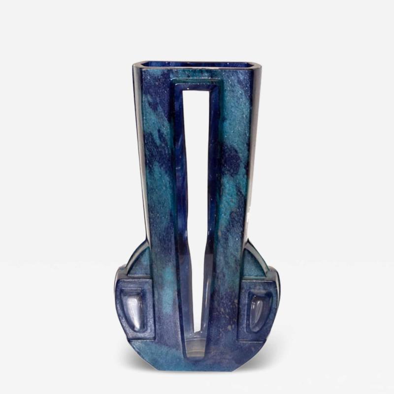  Daum Daum Nancy Daum France Art Deco Blue Art Glass Vase