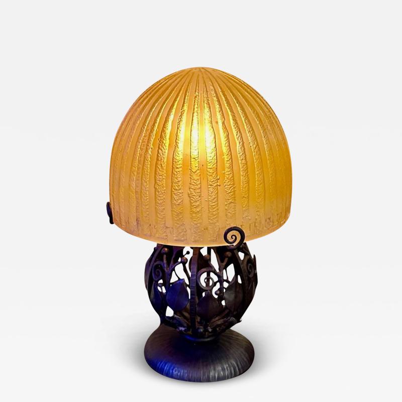  Daum Daum Nancy Daum Nancy Art Deco Globe Iron Table Lamp Circa 1925 signed L Katona