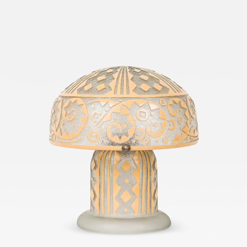  Daum Daum Nancy Daum Nancy French Art Deco Mushroom Patterned and Yellow Painted Table Lamp