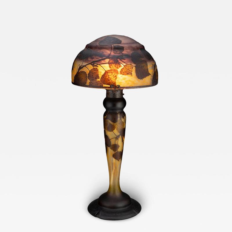  Daum Daum Nancy Daum Overlaid and Acid Etched Glass Poplar Table Lamp circa 1910