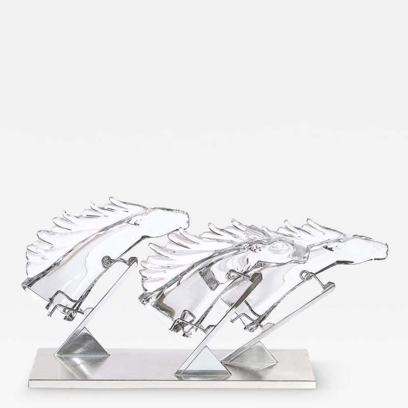  Daum Daum Nancy Mid Century 3 Horse Grand Prix Glass Sculpture on Aluminum Base 165 200 by Daum