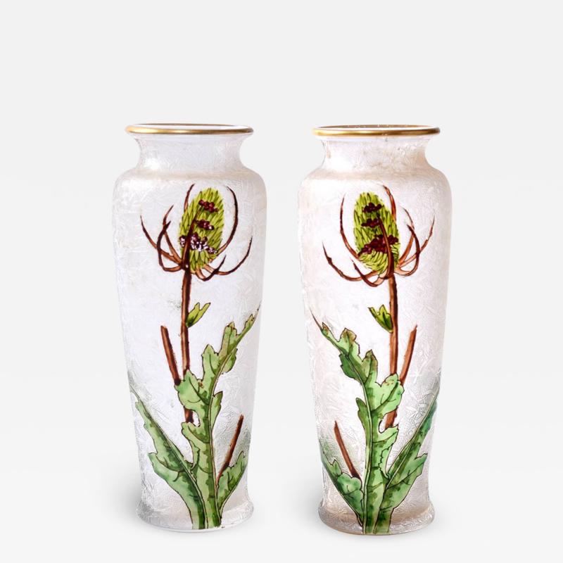  Daum Daum Nancy PAIR FRENCH CAMEO VASES THISTLE DAUM NANCY FRANCE C A 1895 1925