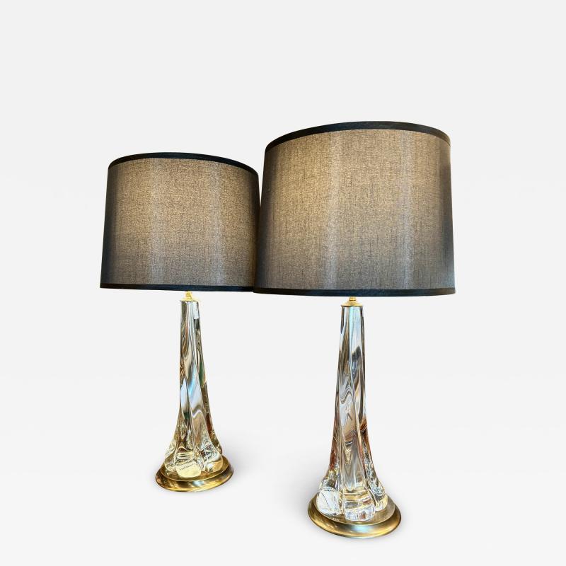  Daum Daum Nancy Pair Large Daum Mid Century Twisted Crystal Lamps