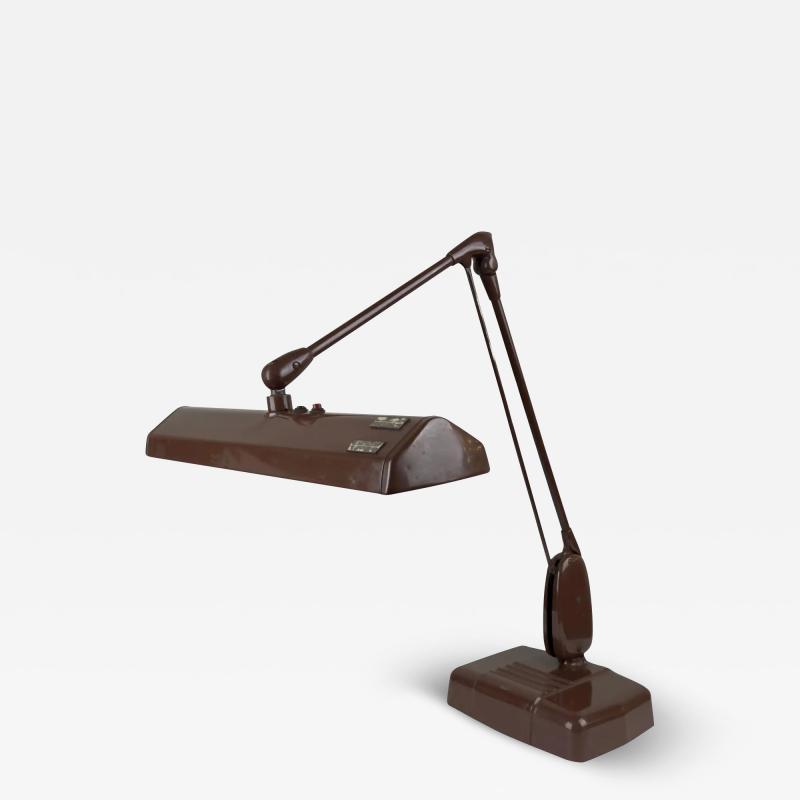  Dazor Mid Century Industrial Floating Brown Metal Desk Lamp by Dazor Signed