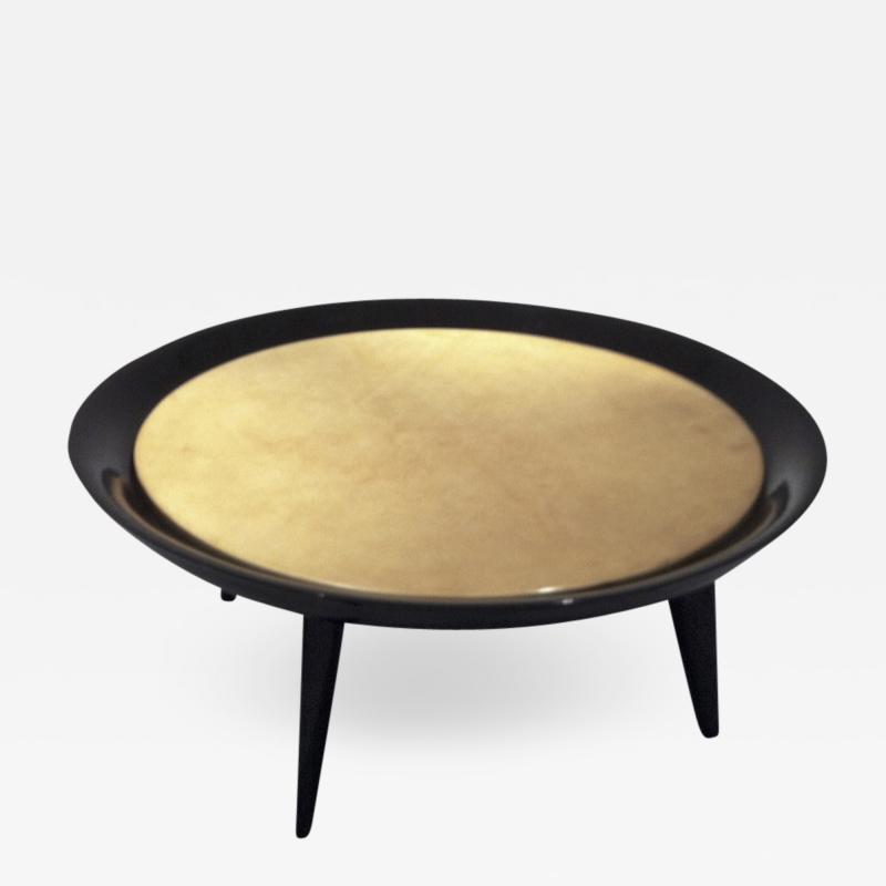  De Coene De Coene Chic Round Black Lacquered Parchment Top Coffee Table