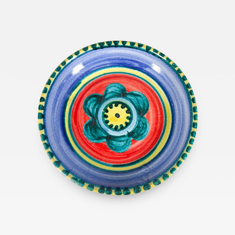  DeSimone 1960s DeSimone Pottery Italy Colorful Ceramic Art Plate Aqua Flower Bowl