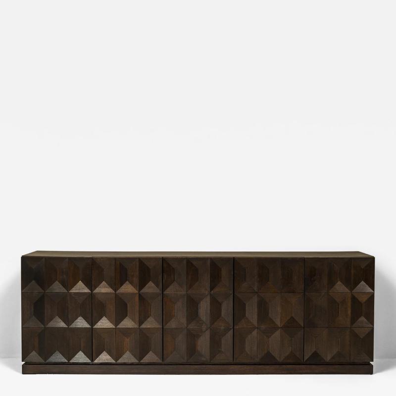  Defour Brutalist Sideboard by Defour in Solid Dark Stained Oak Belgium 1970s