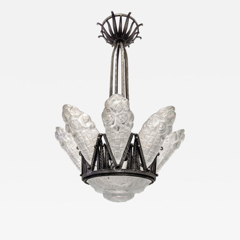  Degu French Art Deco Chandelier Signed Degu Eight Panels
