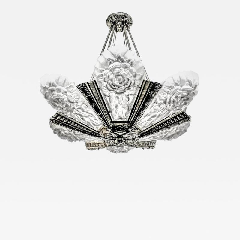  Degu French Art Deco Rose Chandelier signed Degue