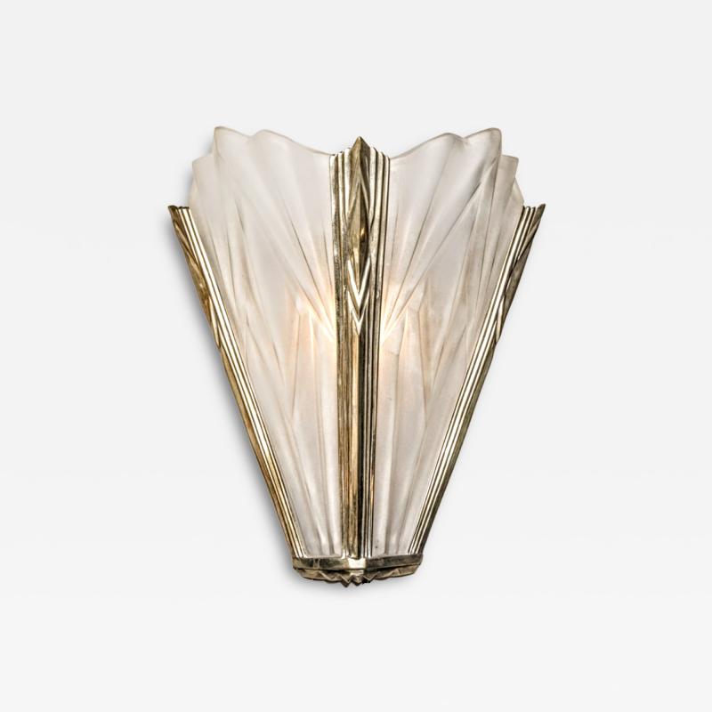  Degu Pair of French Art Deco Geometric Wall Sconces Signed by Degu