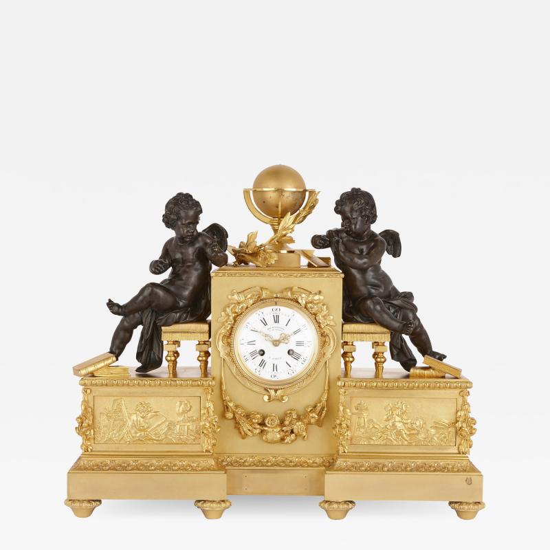  Delafontaine Napoleon III period gilt and patinated bronze clock by Delafontaine