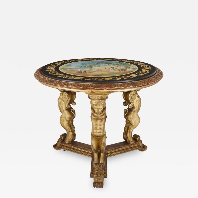  Della Valle Brothers Antique giltwood and scagliola circular table after Della Valle brothers