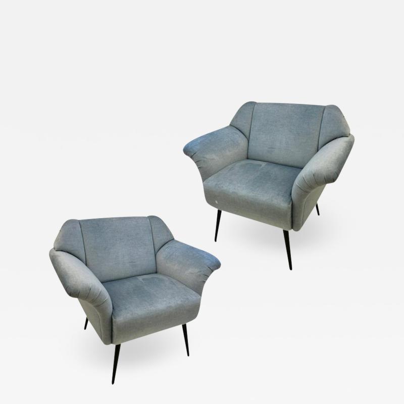  Delta Cosulich Interiors Italian Mid Century Modern Style Pair of Aquamarine Armchairs