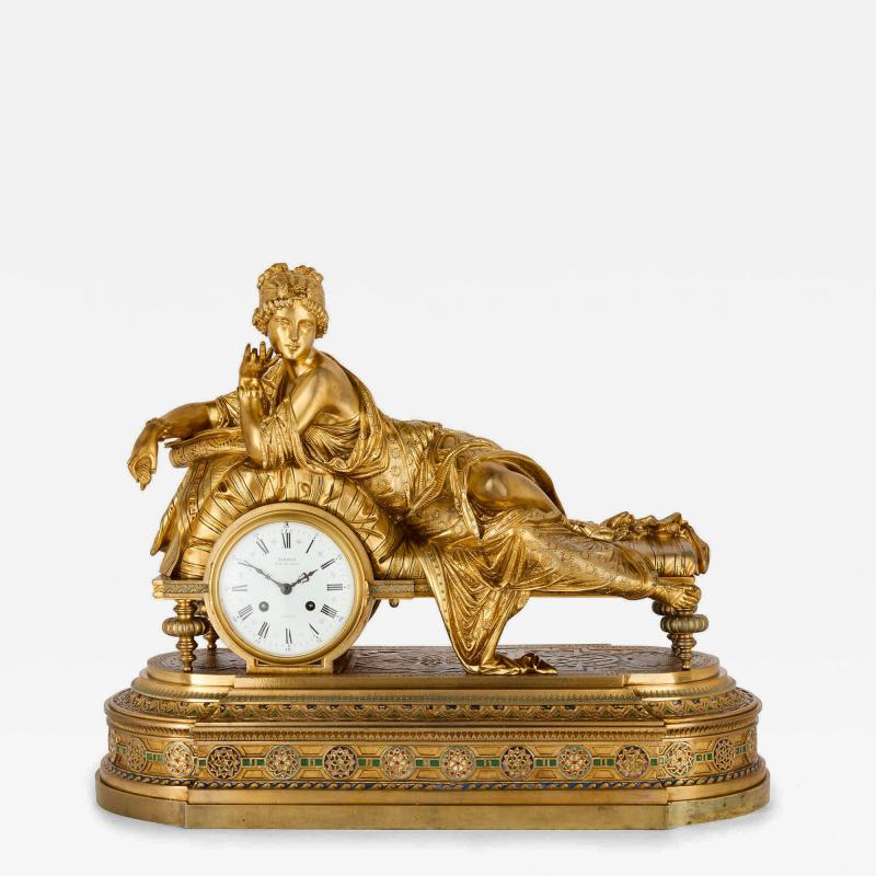  Deni re et Fils Neoclassical Gilt Bronze and Polychrome Enamel Mantel Clock By Deni re et Fils