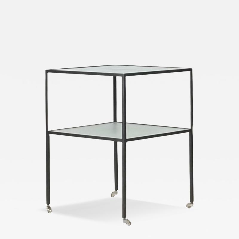  Design Fr res Chic quilibre Blackened Steel Glass Side Table on Casters by Design Fr res