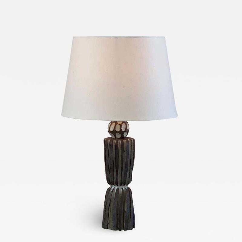  Design Fr res Grooved Pottery Sillon Lamp with Parchment Shade by Design Freres