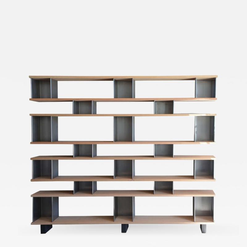  Design Fr res Horizontale Polished Steel and Oak Shelving Unit