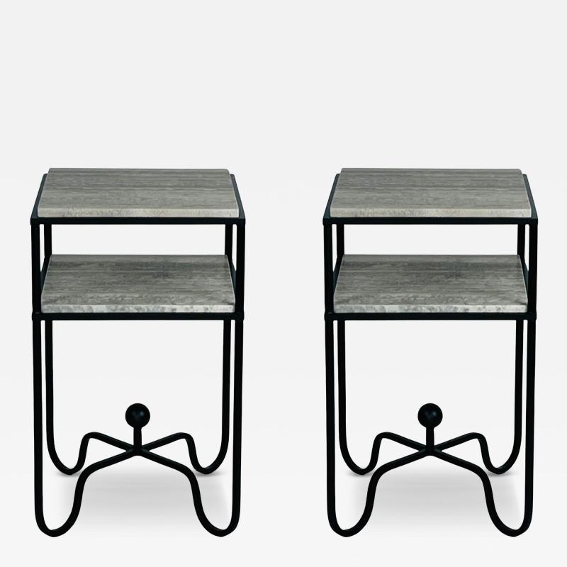 Design Fr res Pair of 2 Tier Entretoise End Tables in Silver Travertine by Design Fr res