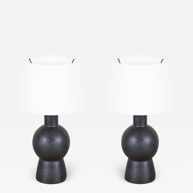  Design Fr res Pair of Black Bilboquet Stoneware Lamps by Design Fr res