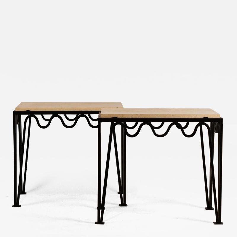  Design Fr res Pair of Chic M andre Black Iron and Travertine Side Tables by Design Fr res