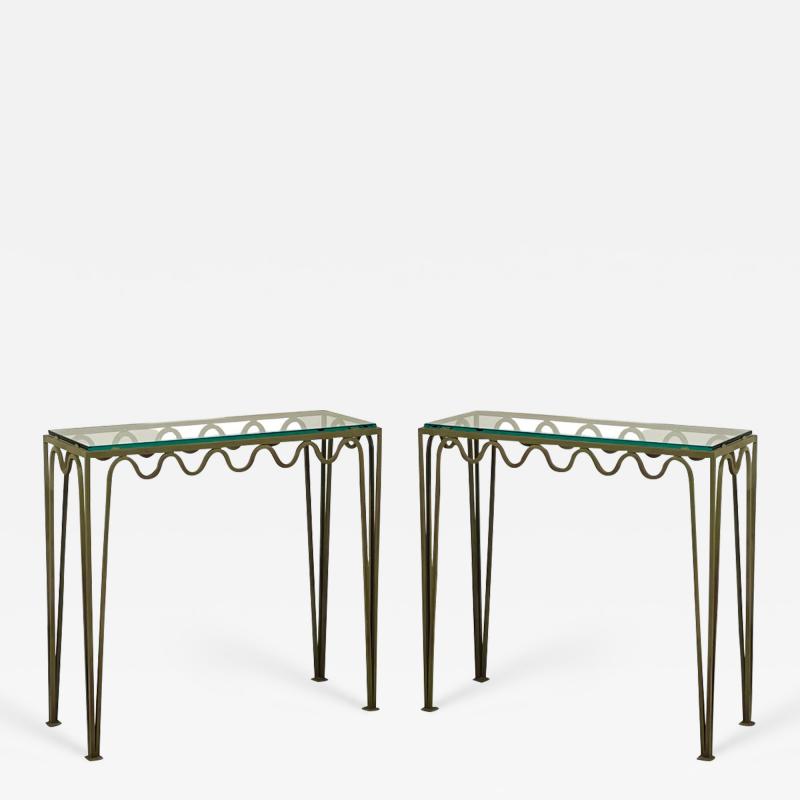  Design Fr res Pair of Chic Verdigris Meandre and Glass Consoles by Design Fr res