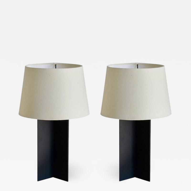  Design Fr res Pair of Croisillon Matte Black and Parchment Lamps