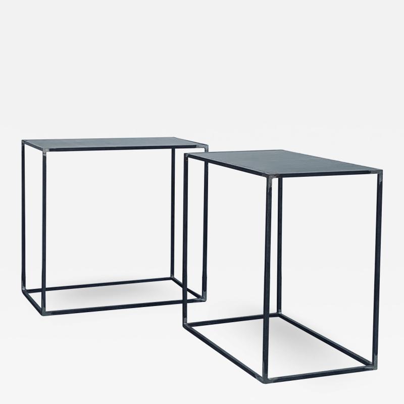  Design Fr res Pair of Filiforme Patinated Steel Minimalist Side Tables by Design Fr res