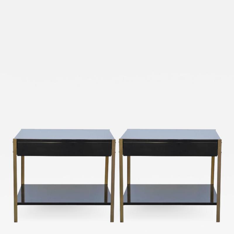  Design Fr res Pair of Laque Black Lacquer and Brass Night Stand