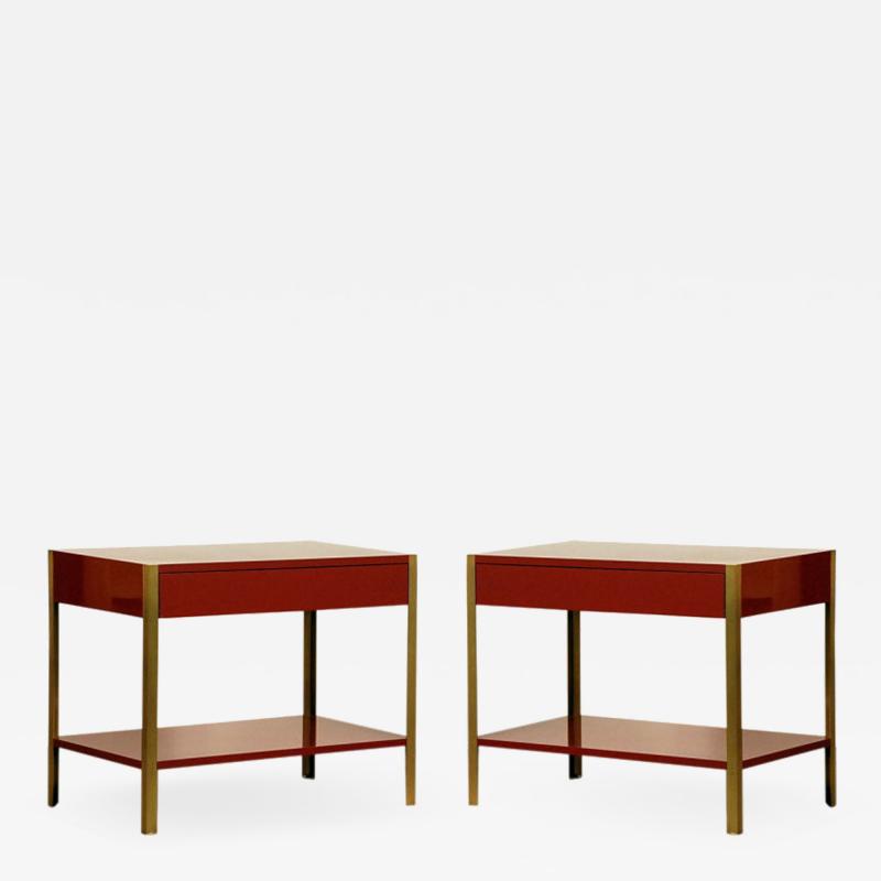  Design Fr res Pair of Laque Oxblood Lacquer and Brass Night Stand