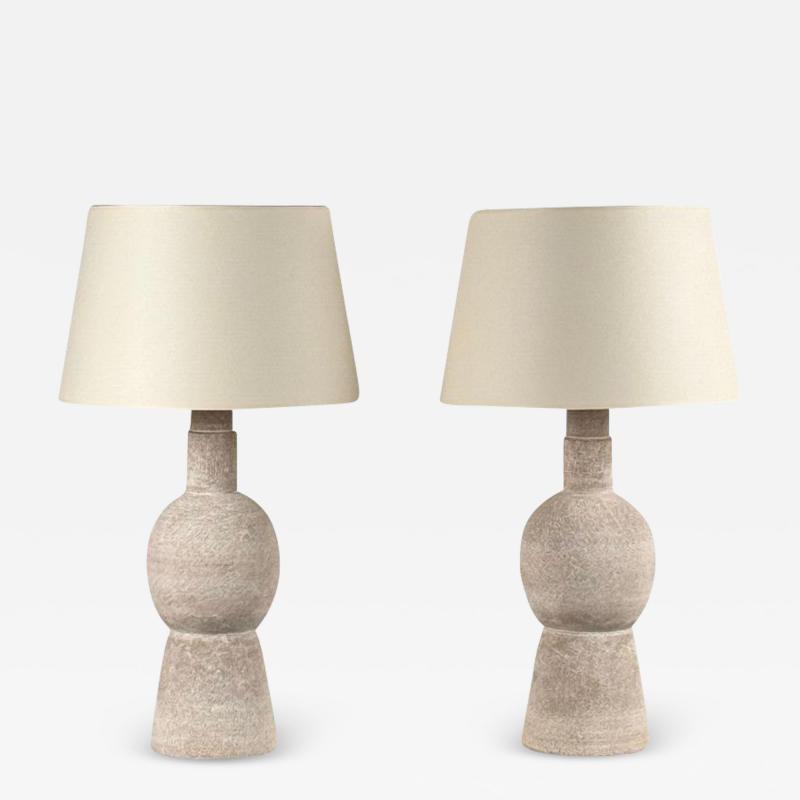  Design Fr res Pair of Large Bilboquet White Stoneware Lamps by Design Fr res