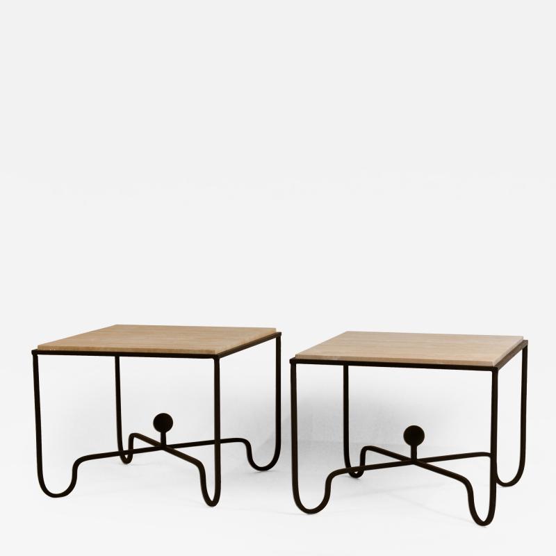  Design Fr res Pair of Large Entretoise Cream Travertine side tables by Design Freres