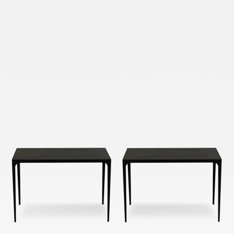  Design Fr res Pair of Large Esquisse Ebonized Oak End Tables by Design Fr res