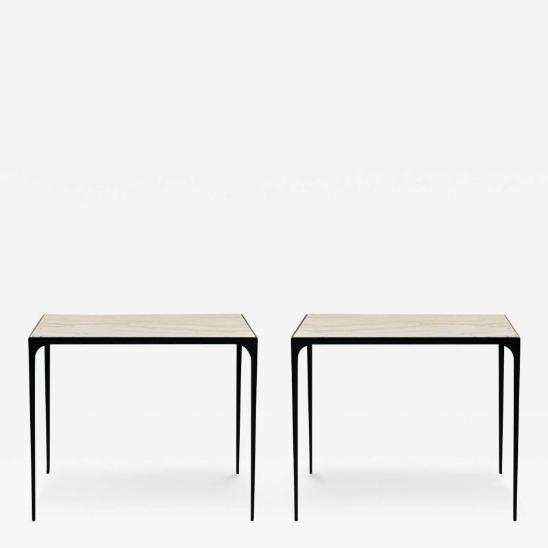  Design Fr res Pair of Large Esquisse Wrought Iron and Macaubas End Tables by Design Fr res