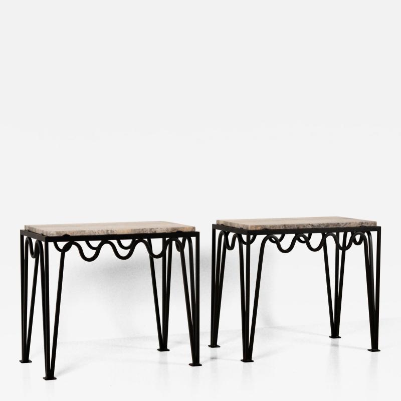  Design Fr res Pair of M andre Black Iron and Silver Travertine Side Tables by Design Fr res