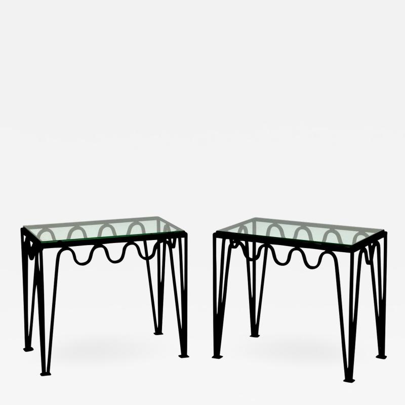  Design Fr res Pair of M andre Blackened Steel and Glass Side Tables