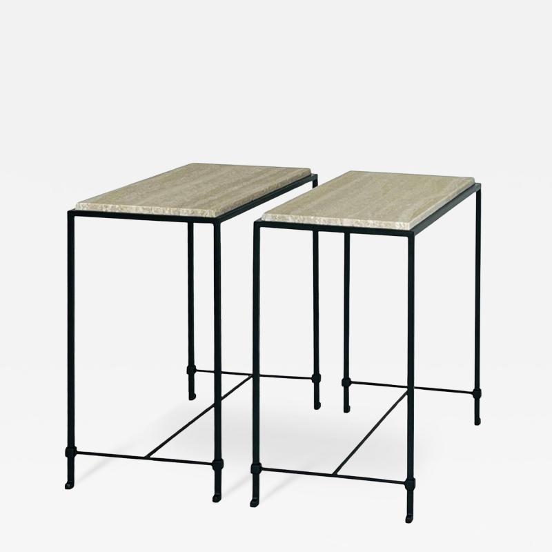  Design Fr res Pair of Narrow Diagramme Travertine End Tables by Design Fr res