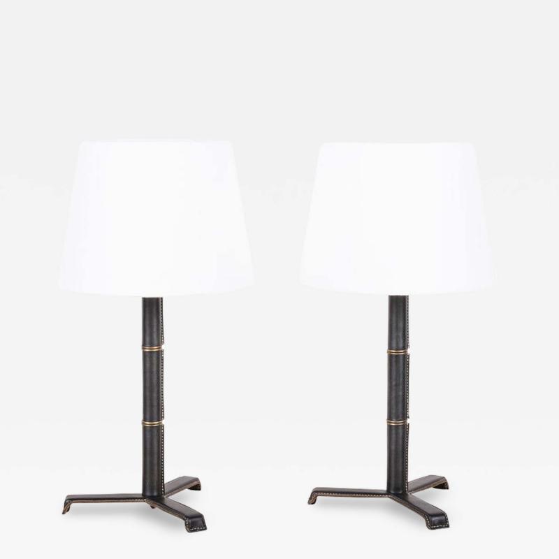  Design Fr res Pair of Sellier Stitched Black Leather Lamps by Design Fr res