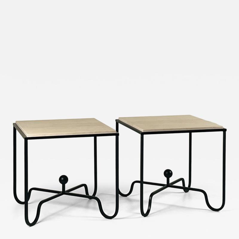  Design Fr res Pair of Tall Iron and Travertine Entretoise Side Tables by Design Fr res