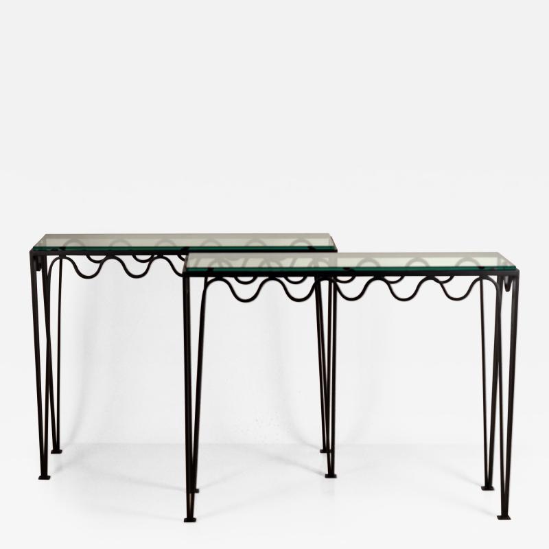  Design Fr res Pair of Undulating M andre Wrought Iron and Glass Consoles by Design Fr res