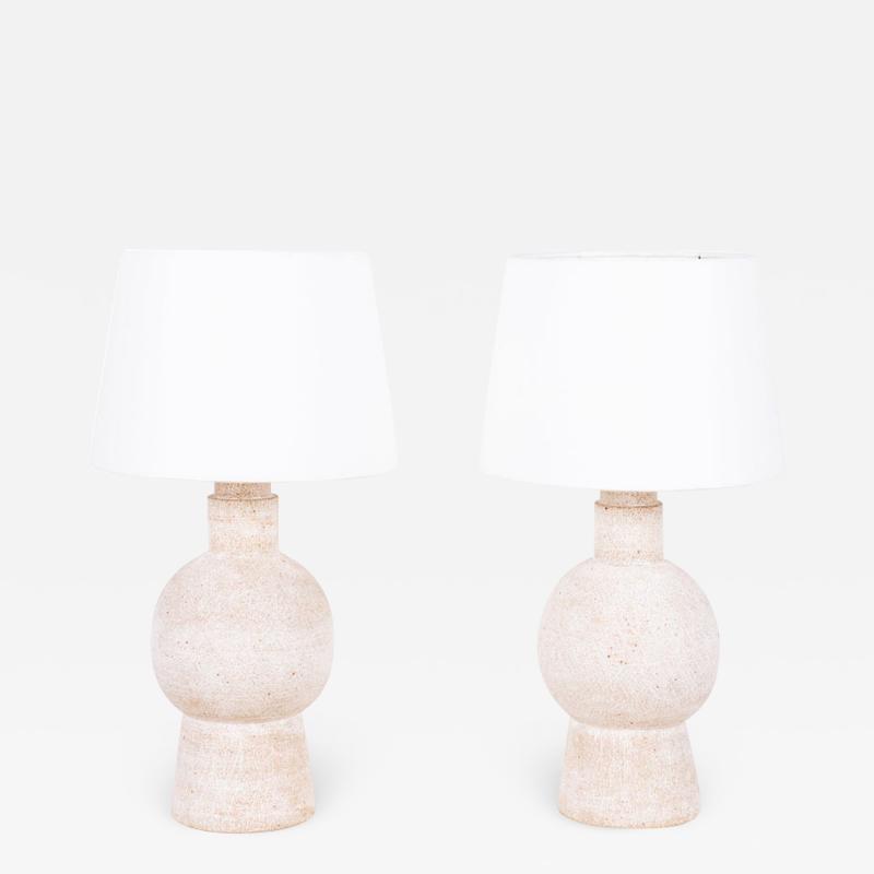  Design Fr res Pair of White Bilboquet Stoneware Lamps by Design Fr res
